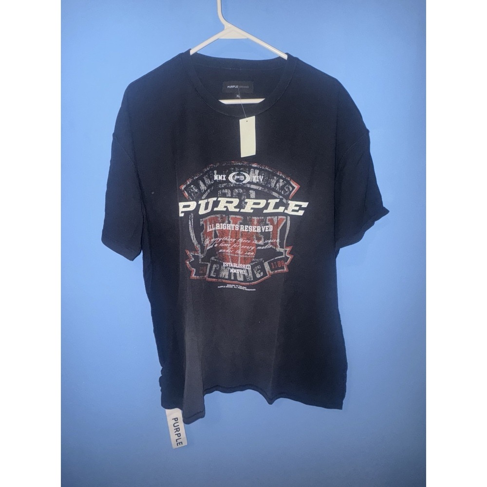 Purple Brand Mens T-Shirt XL Black Distressed Graphic Logo Streetwear NWT